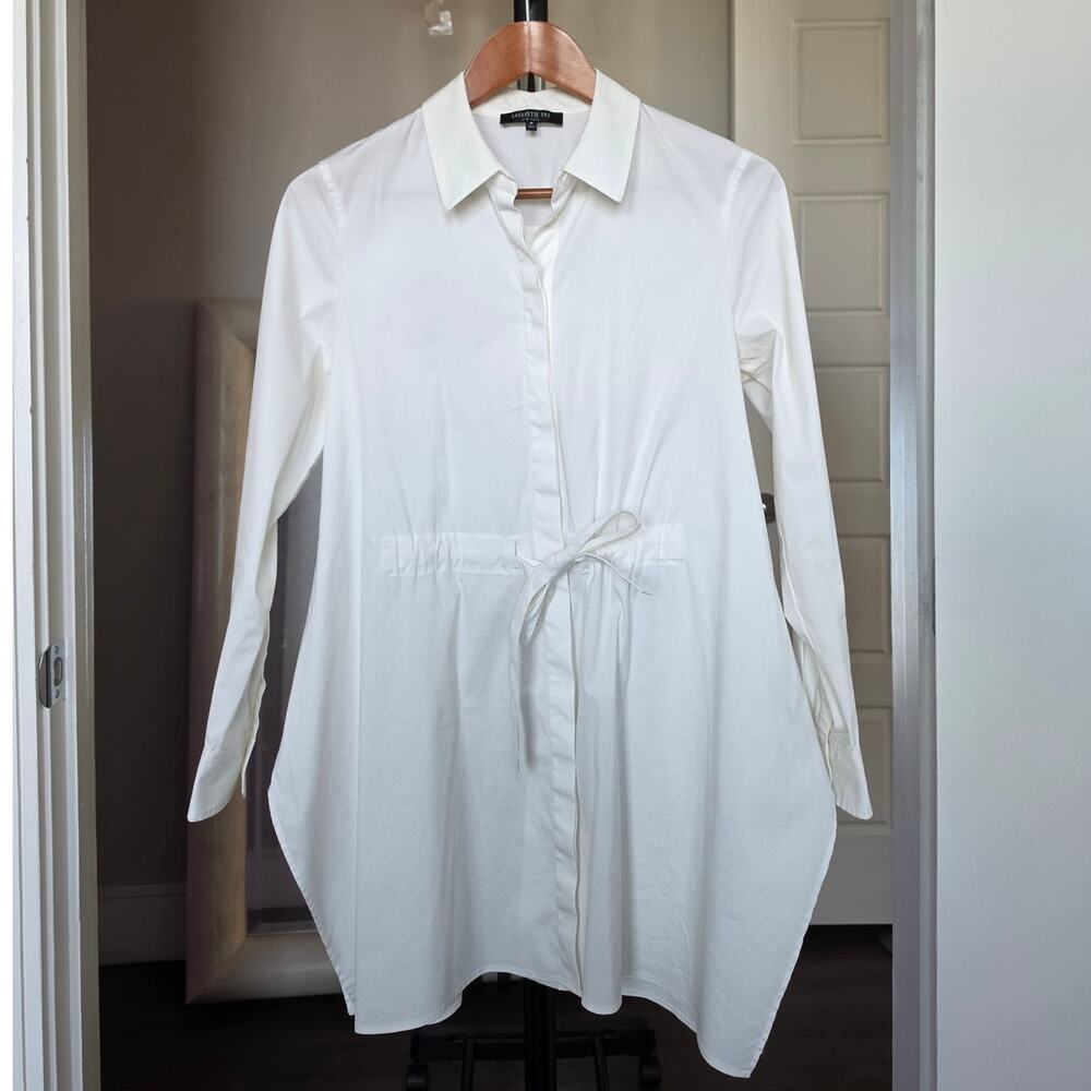 Lafayette 148 New York White Cotton Button Down Tunic Blouse Size M